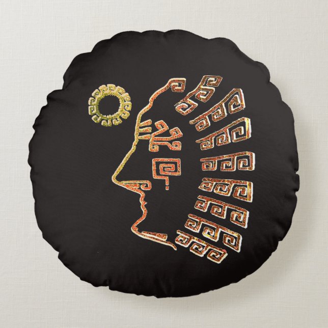 Drawing of Machu Picchu Silhouette Round Cushion (Front)