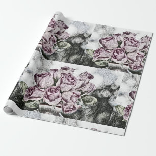 Drawing of pink roses bucket Wrapping Paper