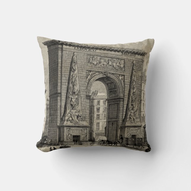 Drawing of Porte Saint-Denis Monument Cushion (Front)
