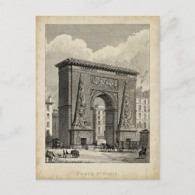 Drawing of Porte Saint-Denis Monument Postcard (Front)