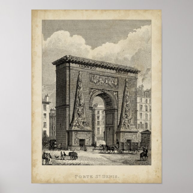 Drawing of Porte Saint-Denis Monument Poster (Front)