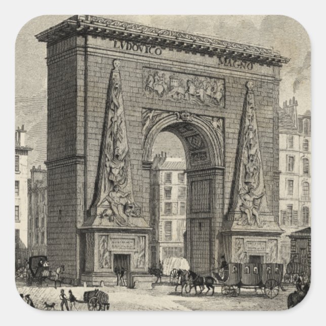 Drawing of Porte Saint-Denis Monument Square Sticker (Front)