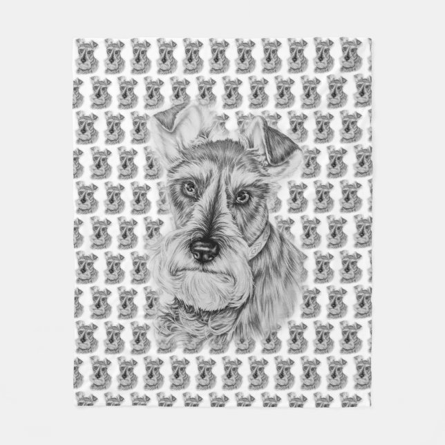 Drawing of Schnauzer Dog Art Fleece Blanket (Front)