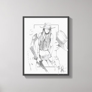 drawing of two cowboys & a cowgirl canvas print