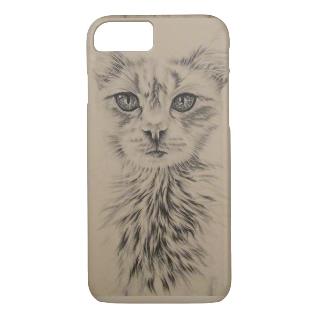 Drawing of White Cat on Phone Case (Back)