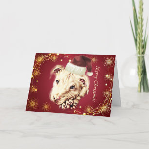 Drawing of White Dog with Santa Hat Holiday Card