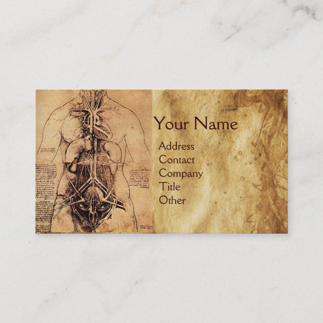 Drawing of Woman’s Torso Antique Brown Parchment Business Card (Front)