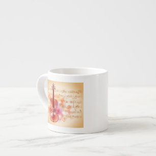 Drawing on watercolor background of violin espresso cup