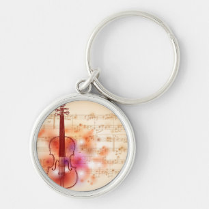 Drawing on watercolor background of violin key ring
