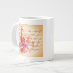Drawing on watercolor background of violin large coffee mug