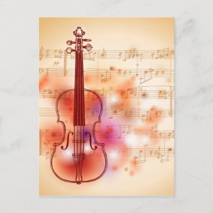Drawing on watercolor background of violin postcard