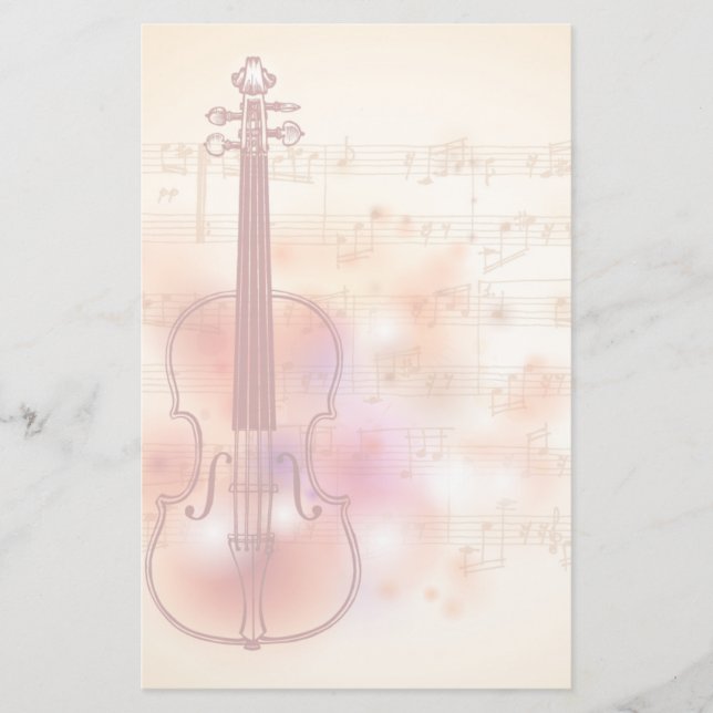 Drawing on watercolor background of violin stationery (Front)