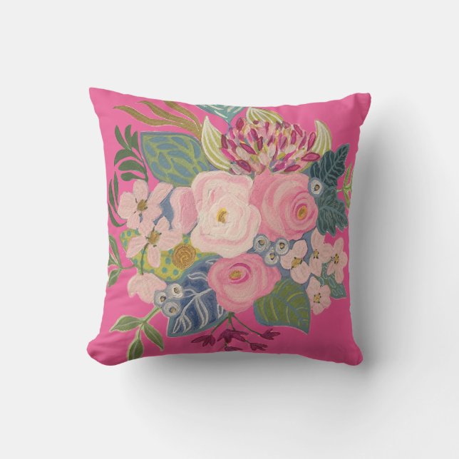 Drawing Room_Magenta_Bright Floral Pillow (Front)
