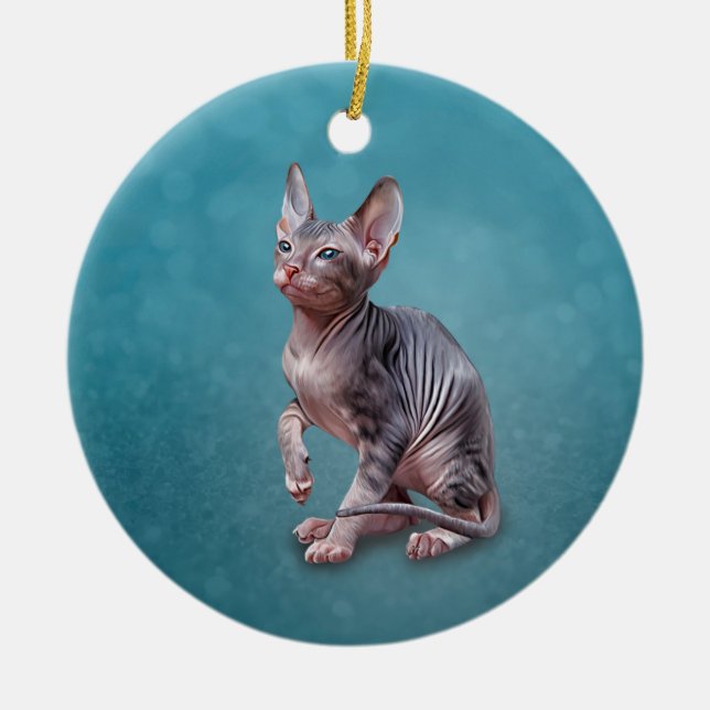 Drawing Sphynx kitten Ceramic Tree Decoration (Front)