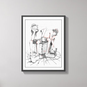 Drawing , two clowns guarding T.N.T Canvas Print