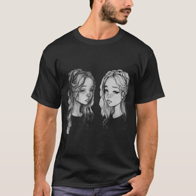 Drawing two girls prices design men's T-Shirt  (Front)