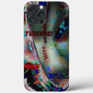 Drawing with cutout of dark banner and word jumble iPhone 13 pro max case