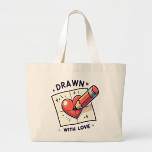 Drawing with love large tote bag