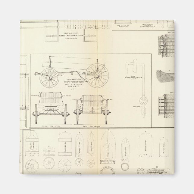 Drawings boats, bridges, wagons, projectiles magnet (Front)