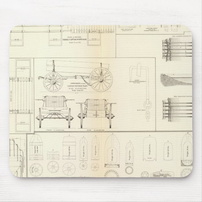 Drawings boats, bridges, wagons, projectiles mouse mat (Front)