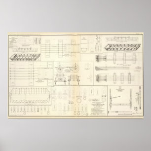 Drawings boats, bridges, wagons, projectiles poster