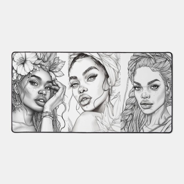Drawings of Beautiful Black Women on Desk Mat (Front)