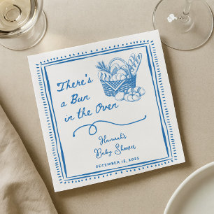 Drawn Blue Bun in the Oven Baby Shower Party Napkin