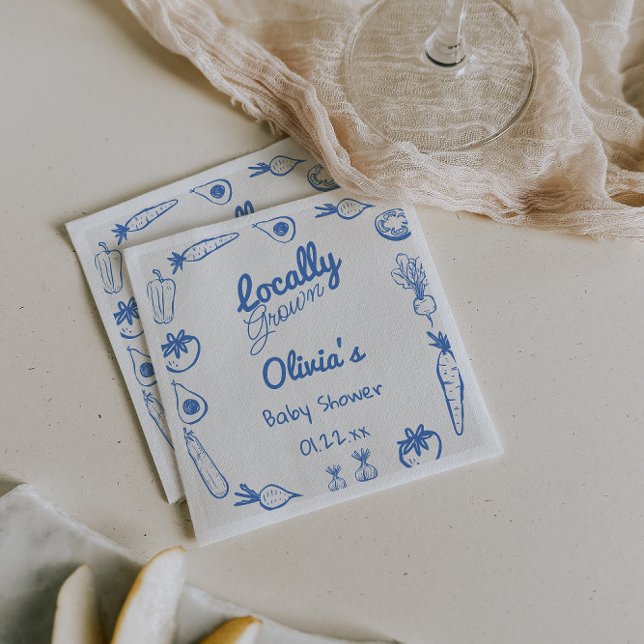 Drawn Blue Locally Grown Vegie Baby Boy Shower Napkin (Creator Uploaded)