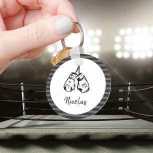 Drawn Boxing Gloves Design Striped Personalised  Key Ring