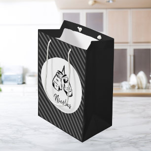 Drawn Boxing Gloves Design Striped Personalised    Medium Gift Bag