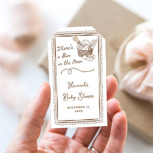 Drawn Brown Bun in the Oven Baby Shower Party Gift Tags
