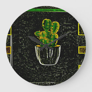Drawn cactus large clock