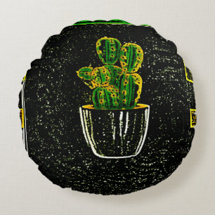 Drawn cactus round cushion