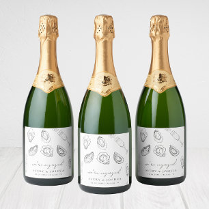 Drawn Champagne & Oysters Roast Engagement Favour Sparkling Wine Label