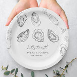 Drawn Champagne & Oysters Roast Engagement Party Paper Plate<br><div class="desc">Celebrate your engagement with these elegant paper plates,  featuring drawn champagne,  oysters and editable details. Easily add your own details by clicking on the "personalise" option.</div>