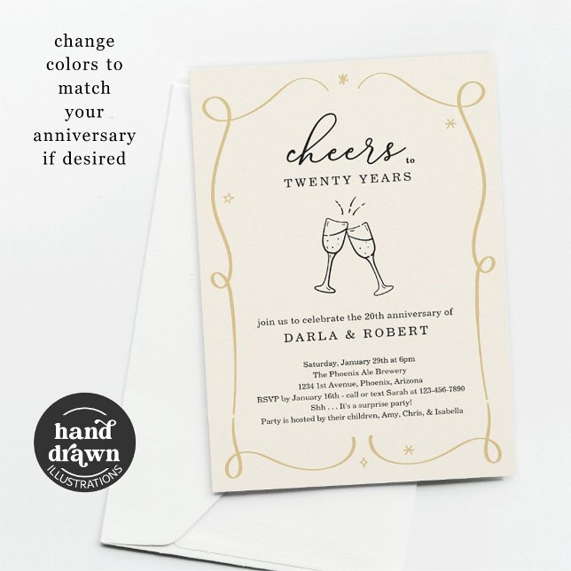 Drawn Cheers Any Year Wedding Anniversary Party Invitation (Creator Uploaded)