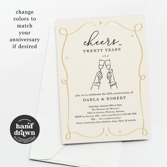 Drawn Cheers Any Year Wedding Anniversary Party Invitation (Creator Uploaded)