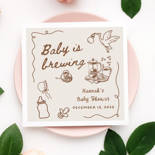 Drawn Coffee Baby is Brewing Baby Shower Napkin (Creator Uploaded)