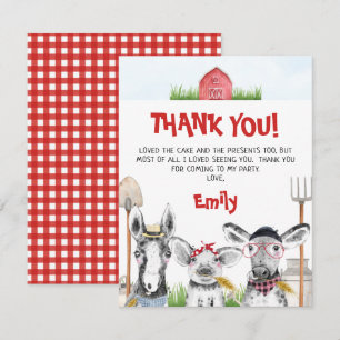 Drawn Farm Animals Birthday Thank You Card