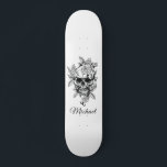 Drawn Floral Skull Skeleton Gothic Elegant & Name Skateboard<br><div class="desc">This fun skateboard featuring drawn floral skull & custom name would make a wonderful gift for someone,  who's into skateboarding! Easily add the desired name by clicking on the "personalise this template" option.</div>