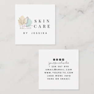 Drawn Flower Rose Line Art Skincare Clean Basic    Square Business Card