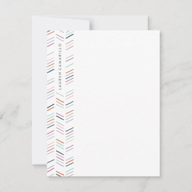 Drawn Herringbone Stationery - Fuchsia Note Card (Front)