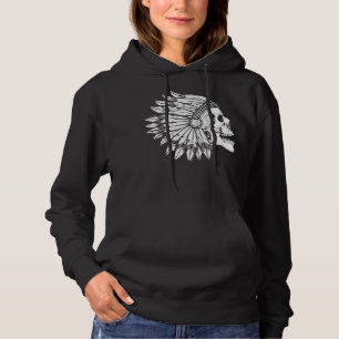 Drawn Indian Skull in Chief Headdress Vintage Retr Hoodie