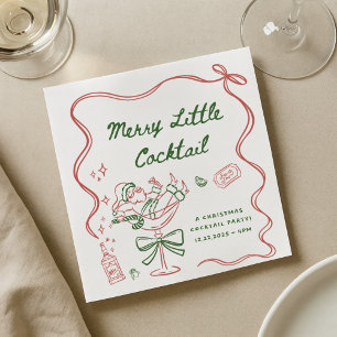 Drawn Merry Little Cocktail Christmas Party Napkin