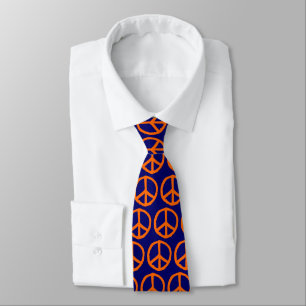 Drawn Peace Symbol - Orange on Dark Blue Tie