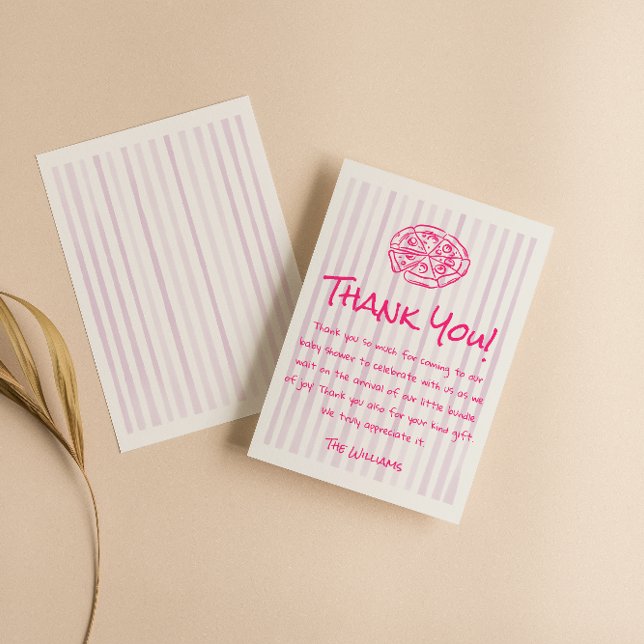 Drawn Pink Pizza Special Delivery Girl Baby Shower Thank You Card (Creator Uploaded)
