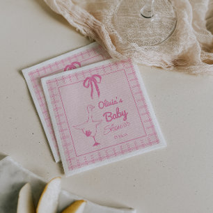 Drawn Pink Silly Goose Ribbon Baby Girl Shower Napkin