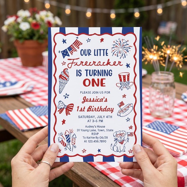 Drawn Red White Blue 1st Birthday Invitation (Creator Uploaded)