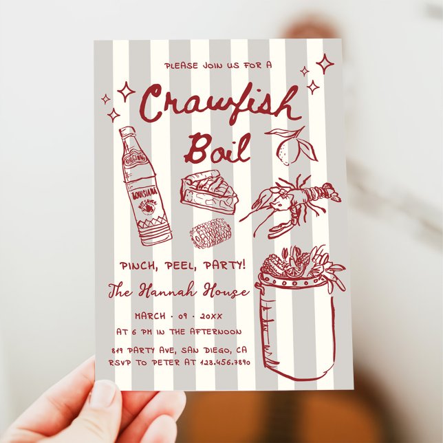 Drawn Seafood Crawfish Boil Party Invitation (Creator Uploaded)
