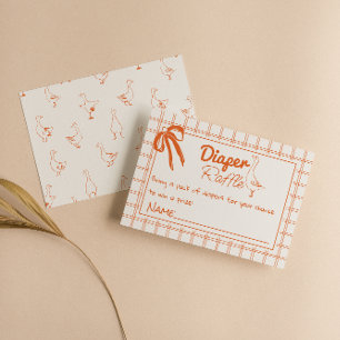 Drawn Silly Goose Neutral Gingham Diaper Raffle Enclosure Card